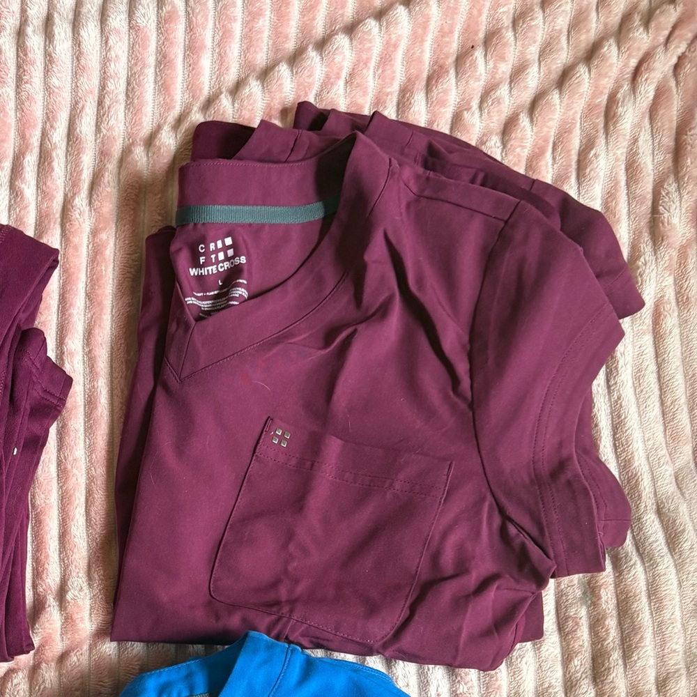 White Cross Burgundy Scrub Top Large